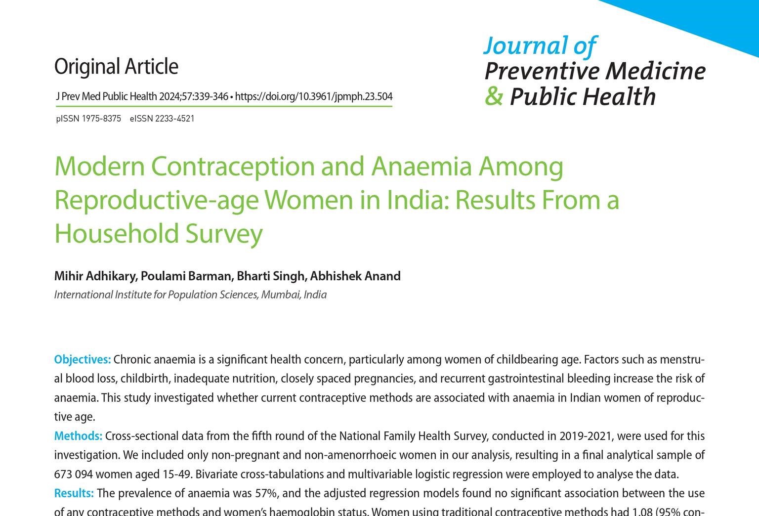 Modern Contraception and Anaemia